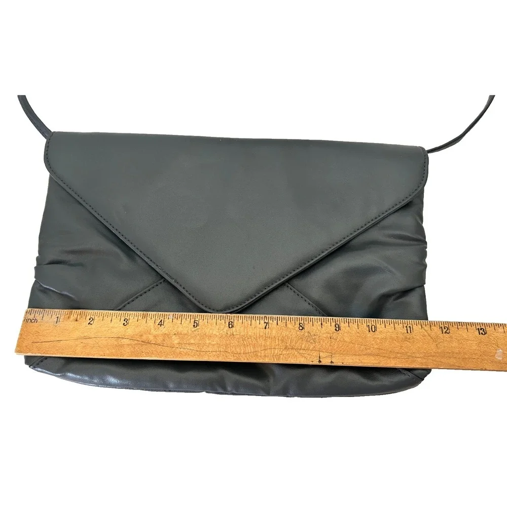 VTG 80s Envelope Crossbody Bag Gray Leather Ruched Mob Wife Quiet Luxury NOS
